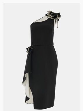 Nicole Bakti Black One-Shoulder Dress with Sculpted Bow Accents